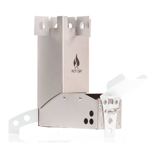 Angled side perspective of Hot Ash Mini Rocket Stove illustrating ease of assembly and portability