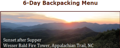 The 6 Day Backpacking Menu from BackpackingChef.com
