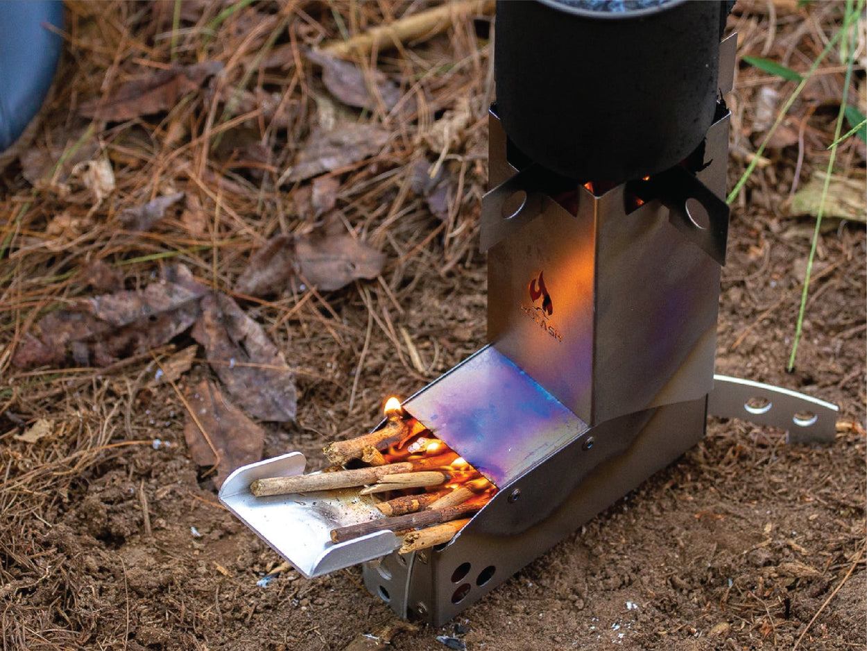 Cooking on the Hot Ash Rocket Stove outdoors