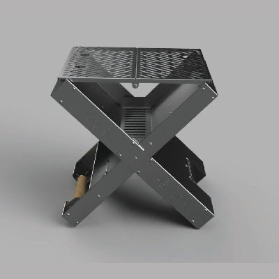 Side view of Atlas X Portable Charcoal Grill showcasing stainless steel construction and design